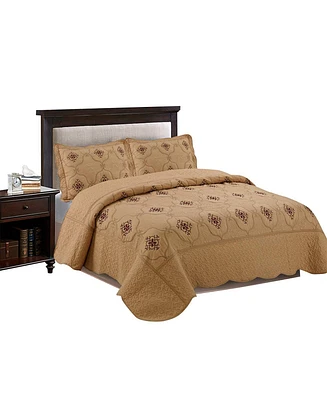 MarCielo 3 Piece Quilted Embroidery Quilts Bedspreads Set Emma Queen