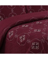 MarCielo 3 Piece Quilted Embroidery Quilts Bedspreads Set Emma Queen