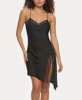 Jezebel Women's Crave Asymmetrical Satin and Lace Lingerie Slip Dress