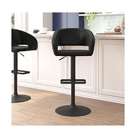 Shae Contemporary Upholstered Adjustable Height Barstool With Rounded, Cutout Mid-Back And Pedestal Base