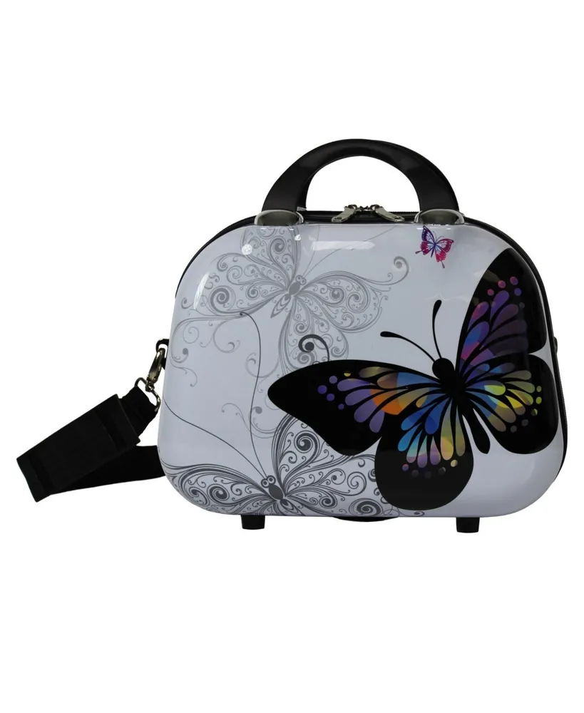 World Traveler Butterfly 13-Inch Cosmetic Beauty Case Shoulder Tote