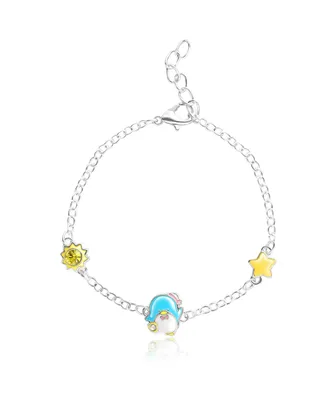 Sanrio Hello Kitty and Friends Womens Silver Plated Bracelet with Sun and Star Charm Pendants, 6.5 + 1", Officially Licensed