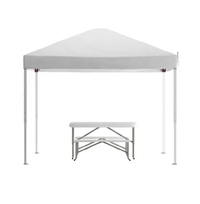 Emma+Oliver Portable Tailgate, Camping Or Event Set With White Pop Up Event Canopy Tent With Carry Bag And Folding Table With Benches Set