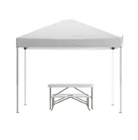 Emma+Oliver Portable Tailgate, Camping Or Event Set With White Pop Up Event Canopy Tent With Carry Bag And Folding Table With Benches Set