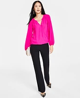 I.n.c. International Concepts Women's Hardware-Trim Surplice Blouse, Created for Macy's
