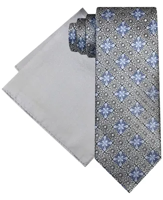 Steve Harvey Men's Diamond Tie & Solid Pocket Square Set