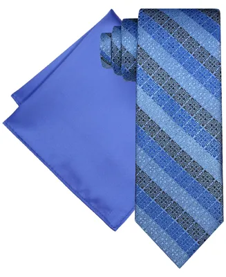 Steve Harvey Men's Grid Stripe Tie & Solid Pocket Square Set