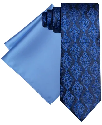 Steve Harvey Men's Ornate Royal Tie & Solid Pocket Square Set