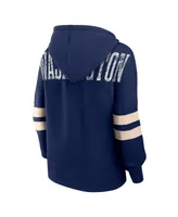 Women's Fanatics Navy Distressed Washington Capitals Bold Move Dolman V-Neck Pullover Hoodie