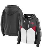 Women's Wear by Erin Andrews Pewter, White Tampa Bay Buccaneers Color-Block Full-Zip Hoodie