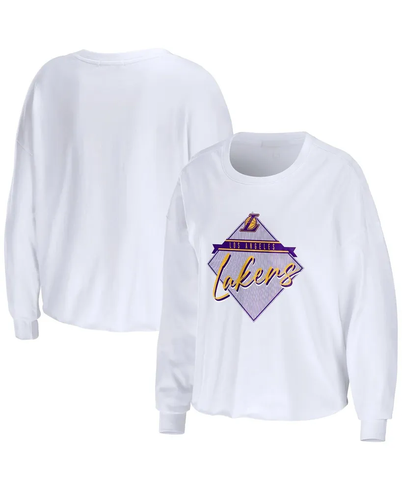 Women's Wear by Erin Andrews White Los Angeles Lakers Cropped Long Sleeve T-shirt