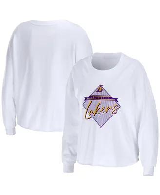 Women's Wear by Erin Andrews White Los Angeles Lakers Cropped Long Sleeve T-shirt