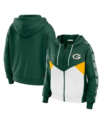 Women's Wear by Erin Andrews Green, White Green Bay Packers Plus Color Block Full-Zip Hoodie
