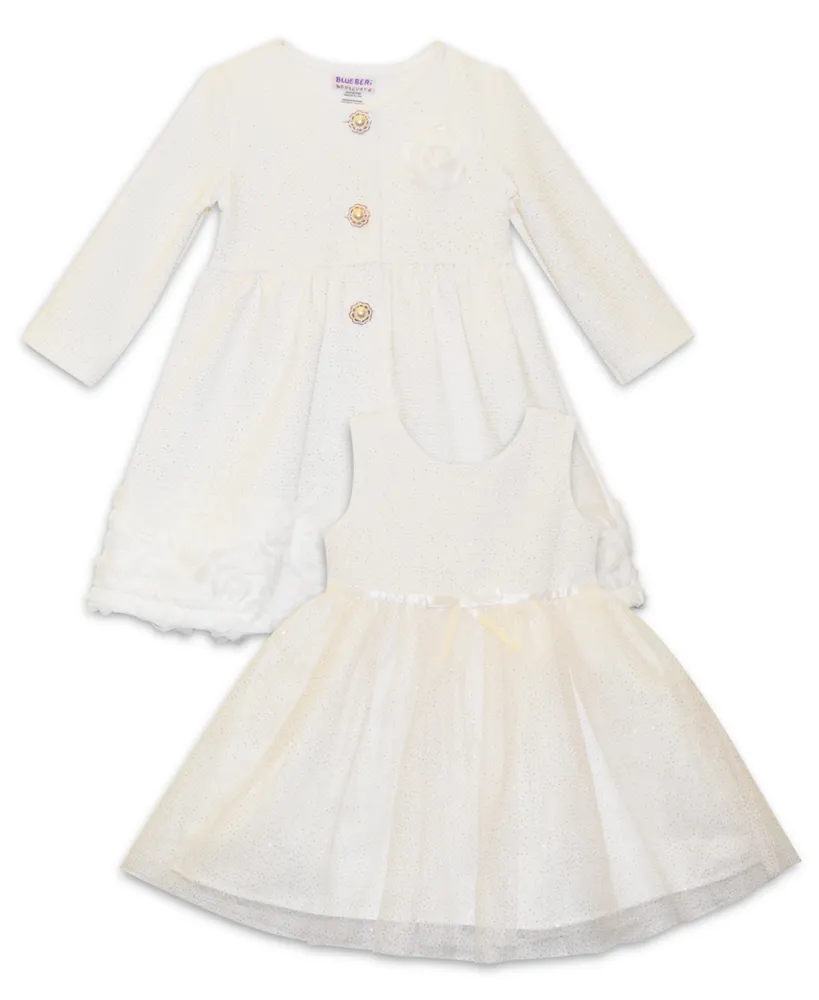 Blueberi Boulevard Baby Girls Rosette Coat and Dress, 2 Piece Set
