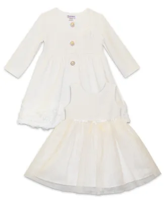 Blueberi Boulevard Baby Girls Rosette Coat and Dress, 2 Piece Set