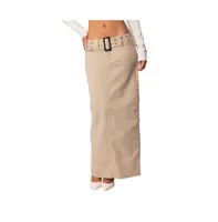 Women's Evangeline belted denim maxi skirt