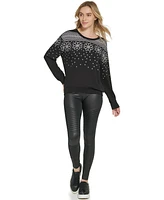 Andrew Marc Sport Women's Snowflake Fleece Crew Neck Sweatshirt