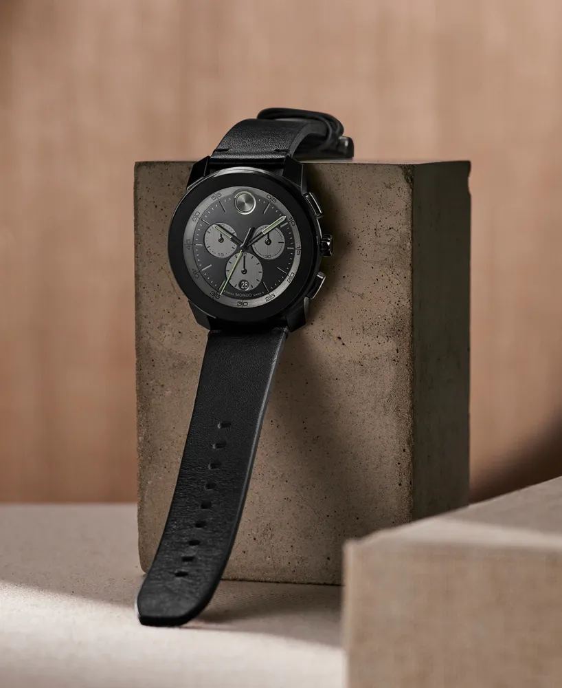 Movado Men's Bold TR90 Swiss Quartz Chronograph Black Leather Watch 44mm