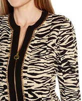 Belldini Black Label Women's Zebra Jacquard Sweater Jacket