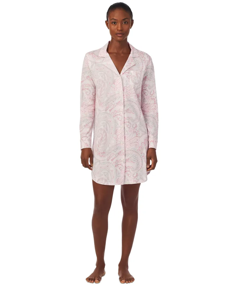 Lauren Ralph Lauren Women's Long-Sleeve Notched-Collar Sleepshirt