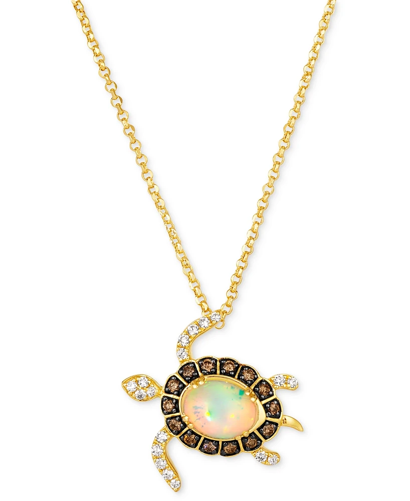 Le Vian Chocolatier Neopolitan Opal (1 ct. t.w.) & Diamond (1/2 ct. t.w.) Sea Turtle Adjustable 20" Pendant Necklace in 14k Gold