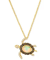 Le Vian Chocolatier Neopolitan Opal (1 ct. t.w.) & Diamond (1/2 ct. t.w.) Sea Turtle Adjustable 20" Pendant Necklace in 14k Gold