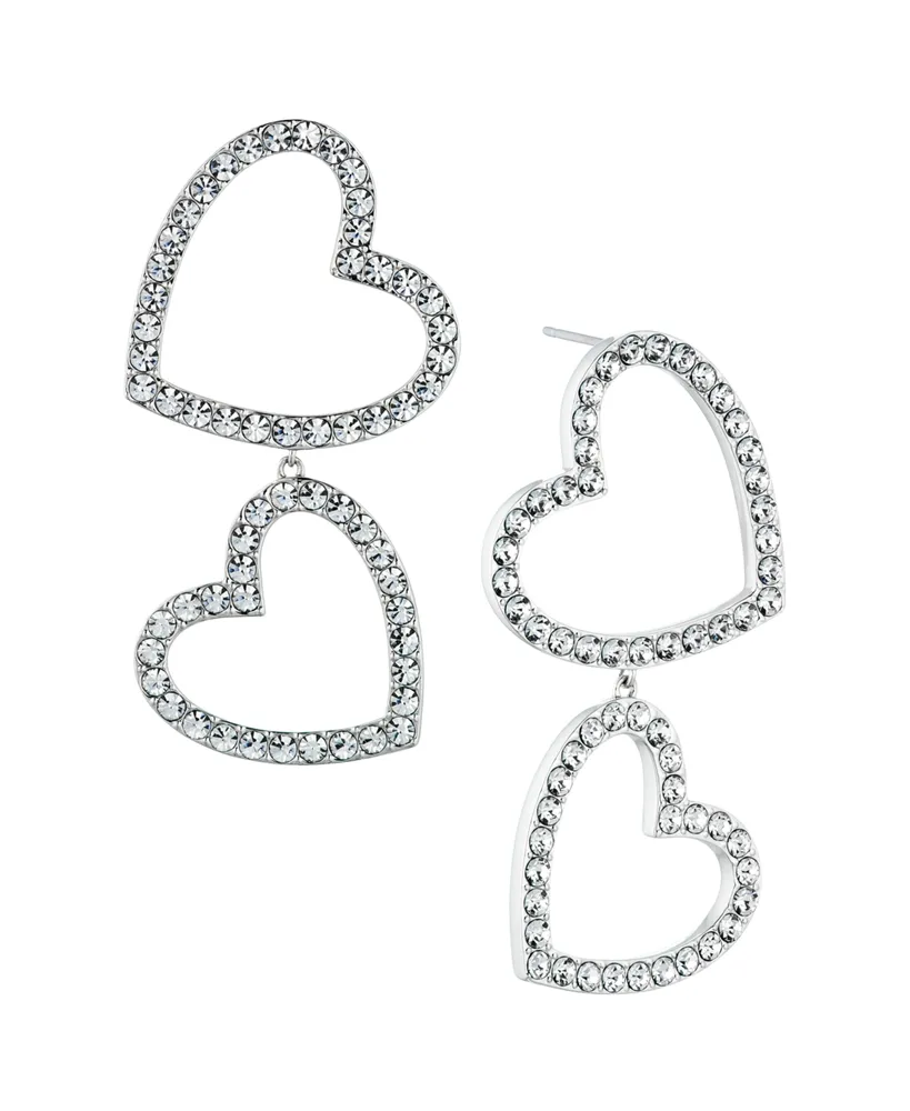 Ava Nadri Silver-Tone Crystal Stone Double Heart Earrings