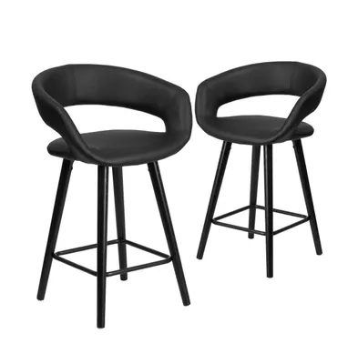 2 Pk. 24'' High Contemporary Vinyl Counter Height Stool With Cappuccino Wood Frame