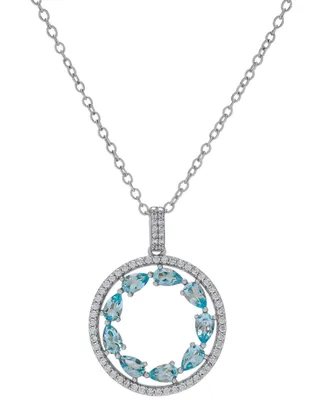 Blue Topaz (1-7/8 ct. t.w.) & Lab-Grown White Sapphire (1/5 ct. t.w.) Double Circle 18" Pendant Necklace in Sterling Silver