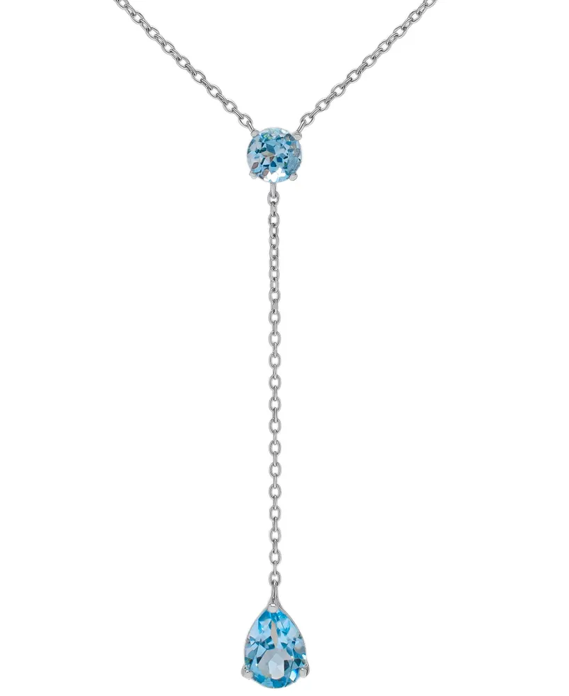 Blue Topaz Pear & Round 18" Lariat Necklace (1-1/10 ct. t.w.) in Sterling Silver