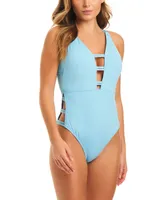 Jessica Simpson Women's Double-Strap Plunge-Neck One-Piece Swimsuit