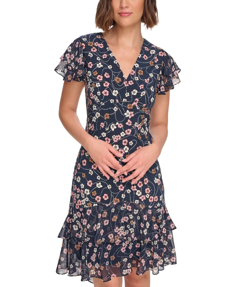 Tommy Hilfiger Petite Floral-Print Ruffled A-Line Dress