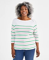 Style & Co Plus Printed Pima Cotton 3/4-Sleeve Top, Created for Macy's