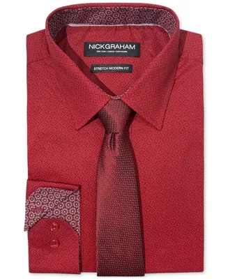 Nick Graham Men's Slim-Fit Diamond Medallion Dress Shirt & Tie Set