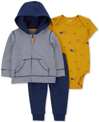 Carter's Baby Boys Cotton Striped Little Jacket, Elephant-Print Bodysuit and Pants, 3 Piece Set