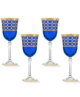 Lorren Home Trends Cobalt Blue Wine Goblet with Gold-Tone Rings