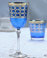 Lorren Home Trends Cobalt Blue White Wine Goblet with Gold-Tone Rings, Set of 4