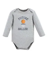 Hudson Baby Boys Cotton Long-Sleeve Bodysuits, Basketball, 3-Pack