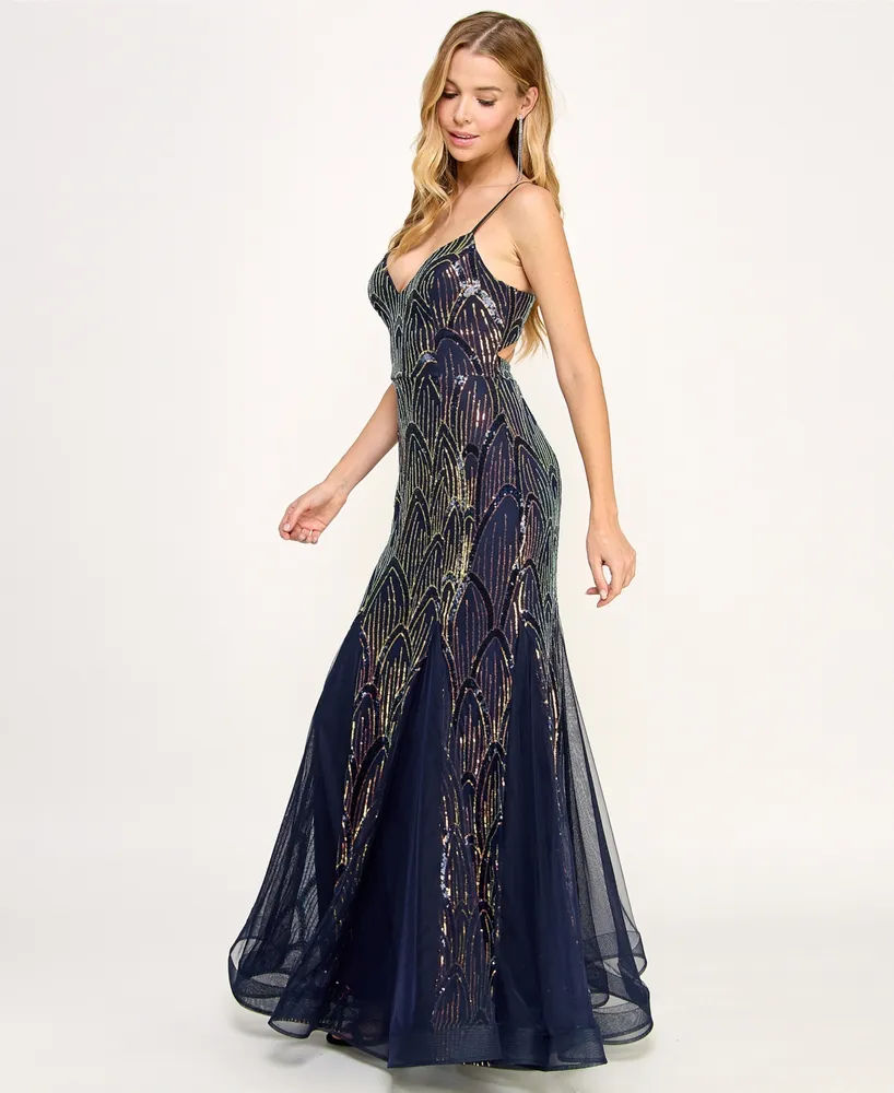Say Yes Juniors' Sequin-Pattern Mesh Mermaid Gown, Created for Macy's