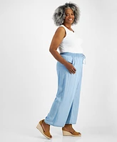 Style & Co Plus Size Chambray High Rise Wide Leg Pants, Created for Macy's