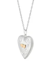 Sterling Silver and 14k Gold Necklace, Heart Locket Pendant 18"