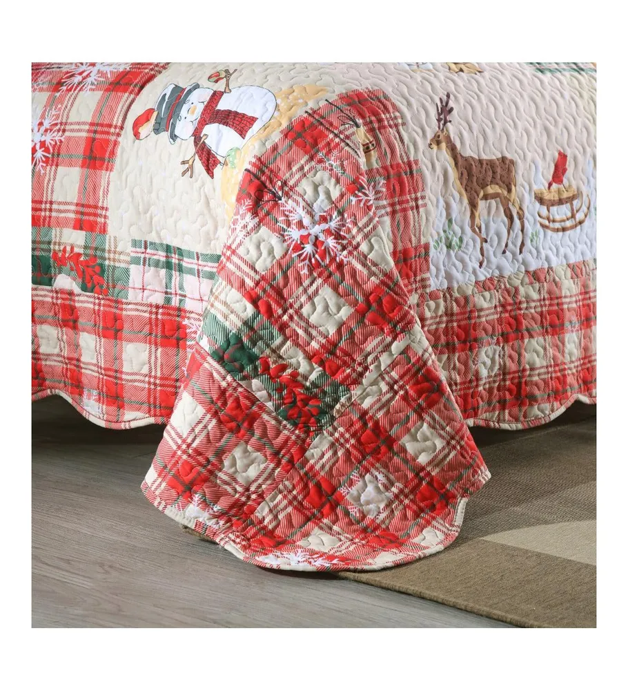 MarCielo 3 Piece Christmas Quilt Bedspread Set B021