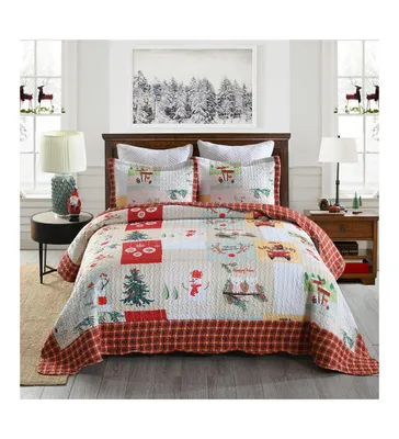 MarCielo 3 Piece Christmas Quilt Bedspread Set B022
