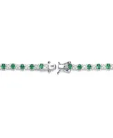 Sterling Silver White Gold Plated Clear Round and Green Cubic Zirconia Tennis Bracelet