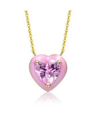 GiGiGirl Teens/Young Adults 14k Gold Plated with Pink Morganite Cubic Zirconia Pink Enamel Heart Dainty Pendant