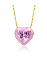 GiGiGirl Teens/Young Adults 14k Gold Plated with Pink Morganite Cubic Zirconia Pink Enamel Heart Dainty Pendant