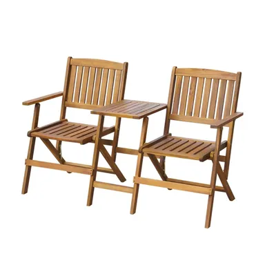 Folding Patio Bench with Tea Table 55.1" Solid Acacia Wood