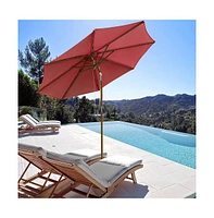 9ft Wooden Patio Umbrella 8 Ribs Outdoor Garden Parasol Beach Sunshade Easy Tilt