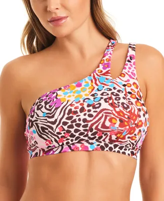 Jessica Simpson Women's Multicolor-Print One-Shoulder Bikini Top