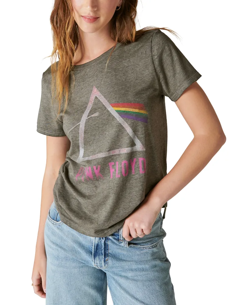 Lucky Brand Women's Pink Floyd Sparkle Print Crewneck T-Shirt